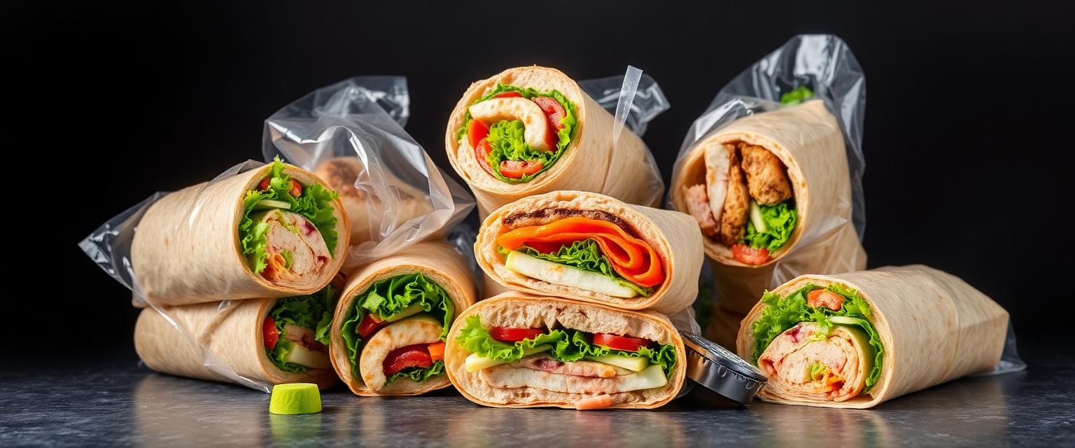Fresh food and meals vending category — sandwiches, wraps and rolls in clear packs for refrigerated vending machines